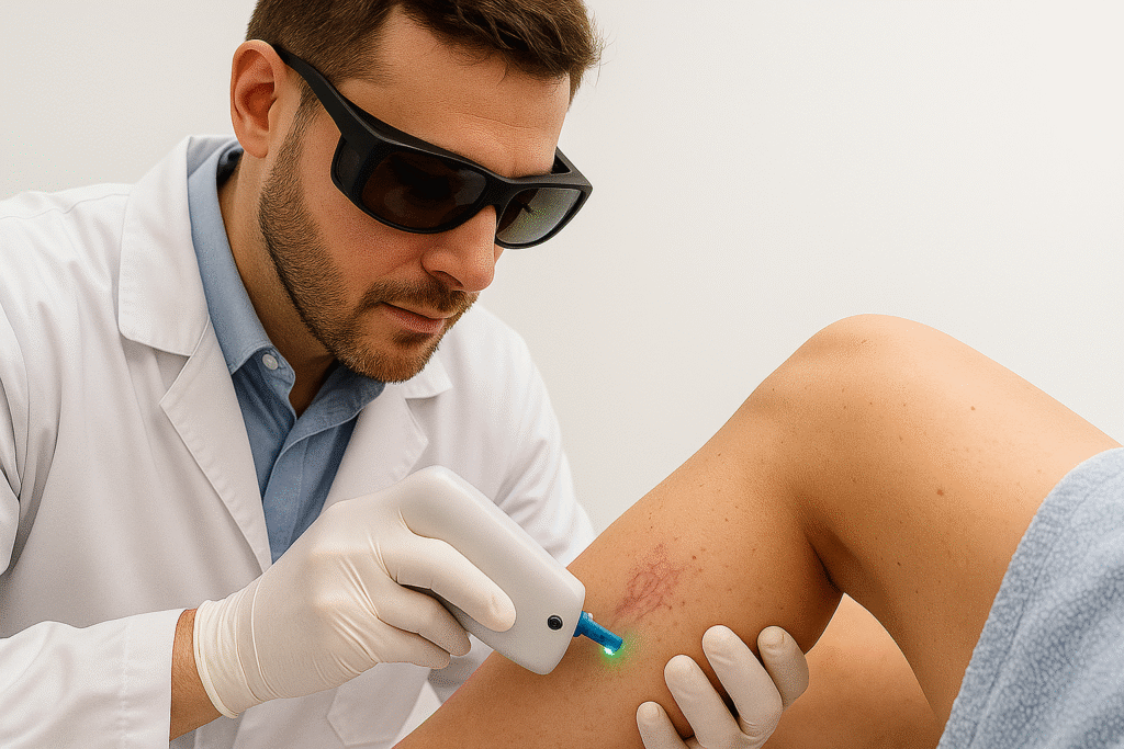 praticien-applique-le-laser-sur-varicosite
