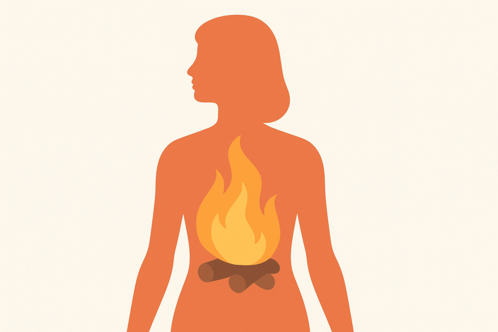 silhouette de femme avec un feu qui brûle à l'intérieur pour illustrer la thermogenèse