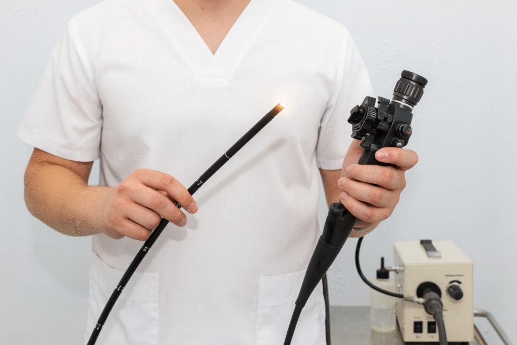 soignant avec un endoscope