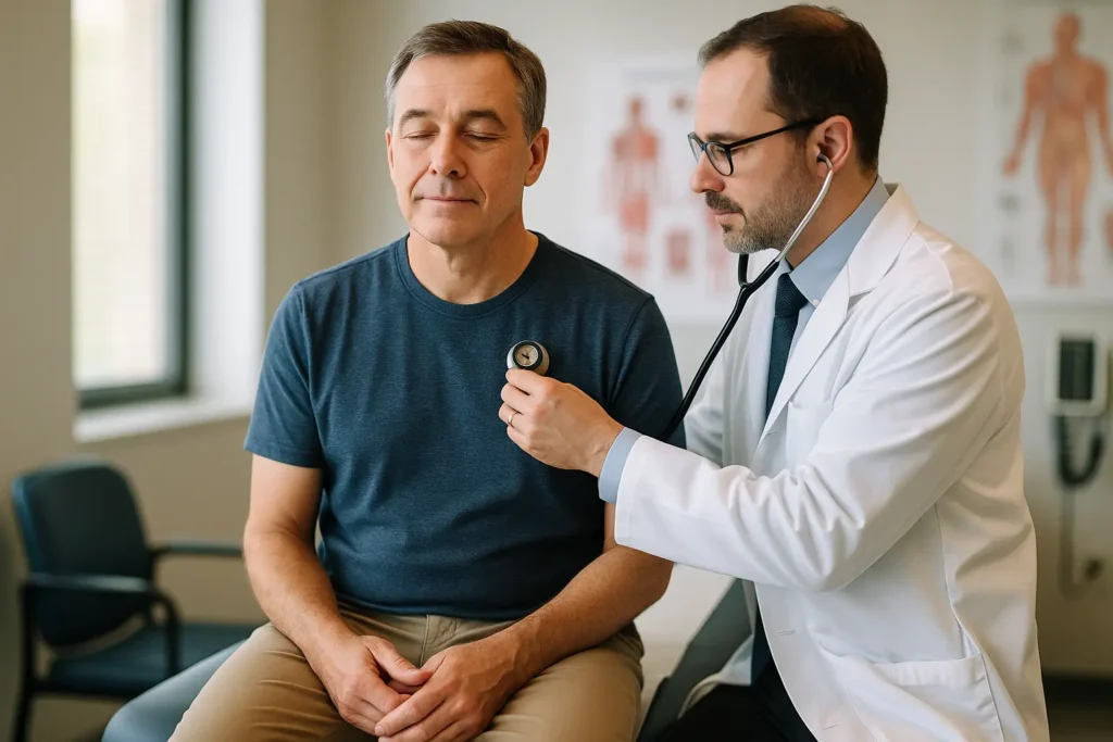 patient en consultation avec des douleurs intercostale