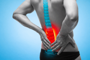 dessin d'une colonne vertébrale dont les vertèbre lombaire semblent douloureuses